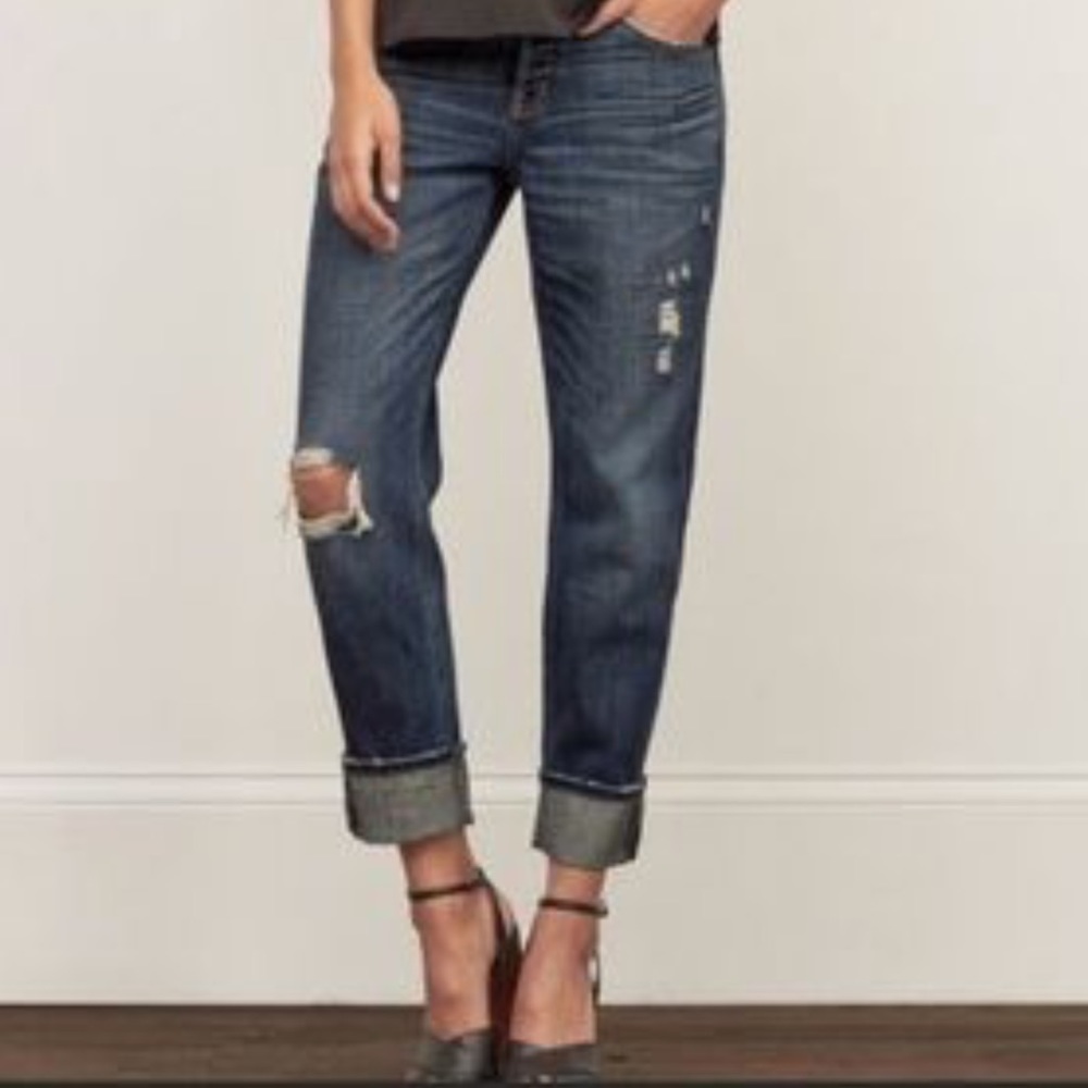 AF 1892 Collection Boyfriend Distressed Straight Jeans - Size 0